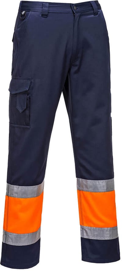 Portwest Hi-Vis lichtgewicht Tweekleuren Combat Broek L049 - Oranje/Marine - L