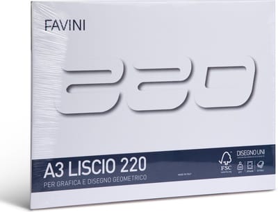 Favini Tekenblok A3 220 gr Glad - Kleur: Wit