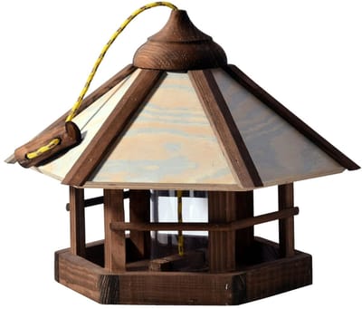 Famanu – Houten vogelvoederhuisje - camouflage design - inclusief voedersilo - 35 x 35 x 29 cm - duurzaam materiaal - geschikt voor tuinen en balkons - voedt vogels efficiënt