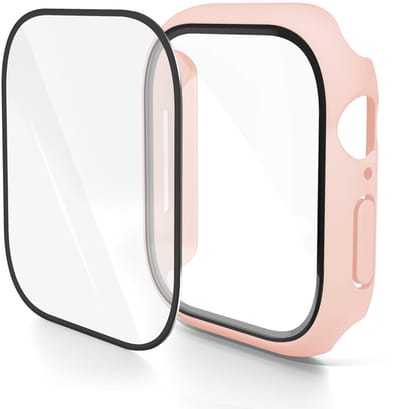 Screenprotector case - geschikt voor Apple Watch 10 / 11 46mm - full cover hoesje - gehard glas - 46 mm - volledige bescherming - roze