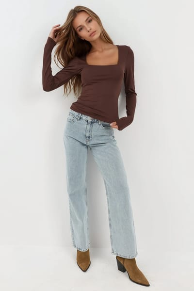 Slim Fit Vierkante Hals Gebreide Top
