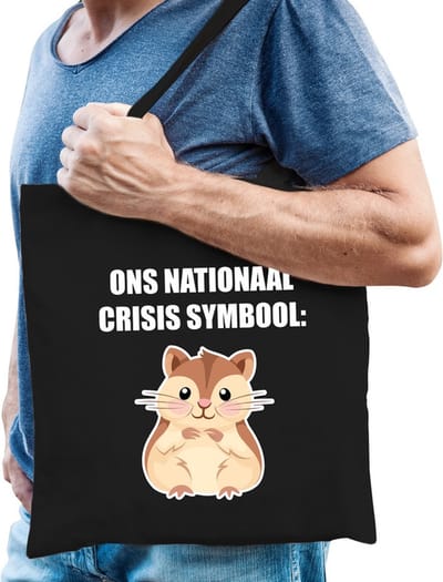 Ons nationaal crisis symbool hamster katoenen tas zwart voor heren - hamsteraars kado / tasje / shopper