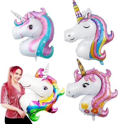 EGoods - Folieballonnen Eenhoorn Decoratie - Kinderverjaardag Meisjes - XXL Eenhoorn-Ballonnen - Verjaardagsdecoratie - Eenhoorn-Ballonnen - Meisjes Feestdecoratie - Eenhoorn-Folieballonnen, Set van 4
