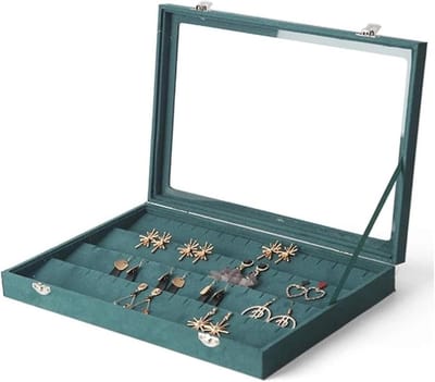 Juwelendoos - Sieraden opberger - Sieraden organiseren - Stofdicht glazen deksel - 43 x 33 x 13 cm - Zwart