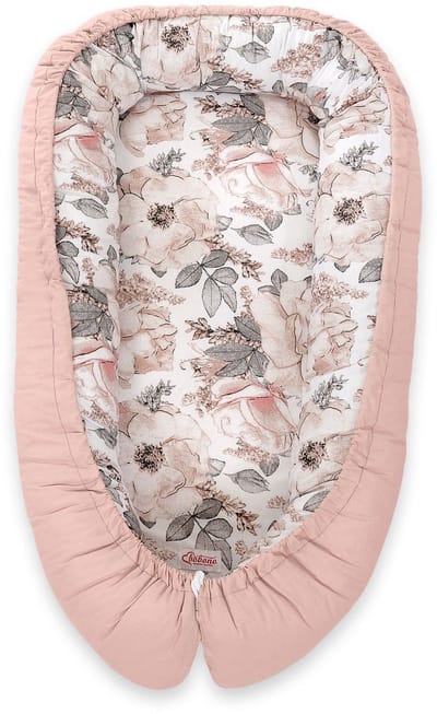 Babynest dubbelzijdig Premium Cocoon voor baby's BOBONO - sepia rozen/pastelroze