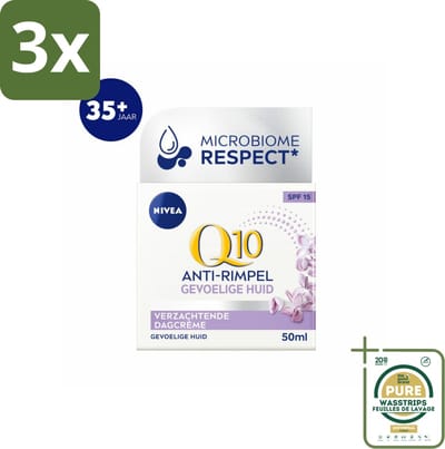 3 x NIVEA – Dagcrème – Q10 Power Sensitive SPF 15 – 50 ml - Grootverpakking - Anti-aging Crème - Rimpelverlichting - Gevoelige Huid Crème - SPF 15 Crème - Dagcrème Voor Vrouwen