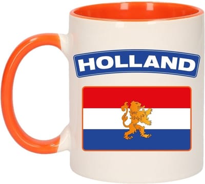 1x Holland vlag beker / mok - Nederland - 300 ml keramiek - Koningsdag, oranje fans/supporters feestartikelen