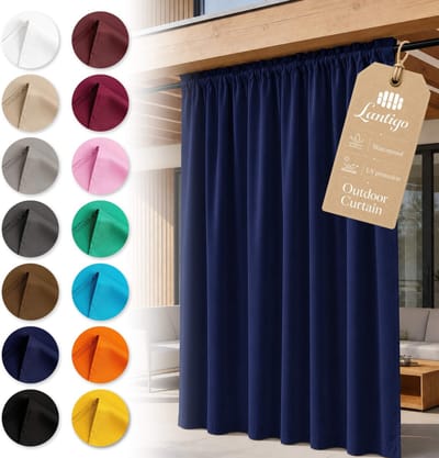 Lantigo Buitengordijn Marineblauw 155x180 cm waterdicht | Tuingordijn privacy pergola overkapping ringen embrasse