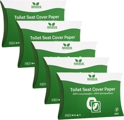 PapierEU.nl – Wegwerp WC Bril Hoesjes van Papier – 50 stuks (5x10) | Hygiënisch, Doorspoelbaar & Ideaal voor Reizen, Vakantie en Festivals