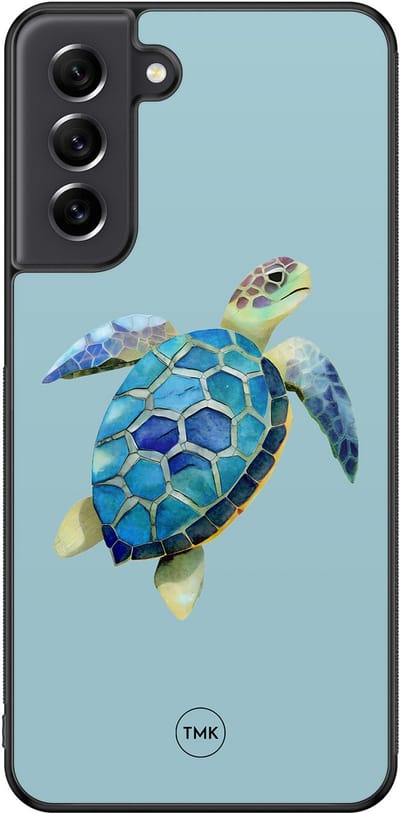 Hoesje geschikt voor Samsung Galaxy S21 FE - Schildpad - Blauw - TPU case - Print - Hardcase zwart telefoonhoesje