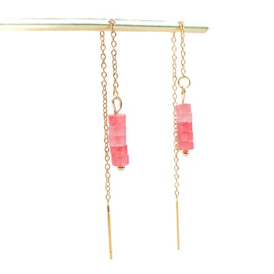 Ava & Imber Tenue Roze Chalcedoon Threader | Gouden Treader Oorbellen met Roze Chalcedoon Edelsteen Kraaltjes | Elegante Damesoorbellen Waterproof
