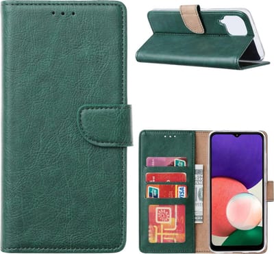 Hoesje Geschikt Voor Samsung Galaxy A22 hoesje bookcase Groen - Hoesje Geschikt Voor Samsung Galaxy A22 5G hoesje portemonnee wallet case - Hoesje A22 5G book case hoes cover
