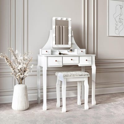 Luxe Kaptafel - Make-up Tafel Bureau - Slaapkamer Inrichting - Hollywood Spiegel met 10 LED - 80x40x136 cm - Wit