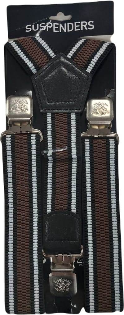 Bretels | Kleur: Zwart - Wit - Bruin Gestreept | Bretels Heren Volwassenen | Stevige Clips | Sterke Clips | Brede Clips | One Size Fits All