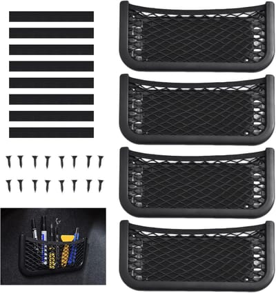 Famanu - Set van 4 universele auto-opbergnetten 26x12 cm met elastiek en schroeven – Zwart