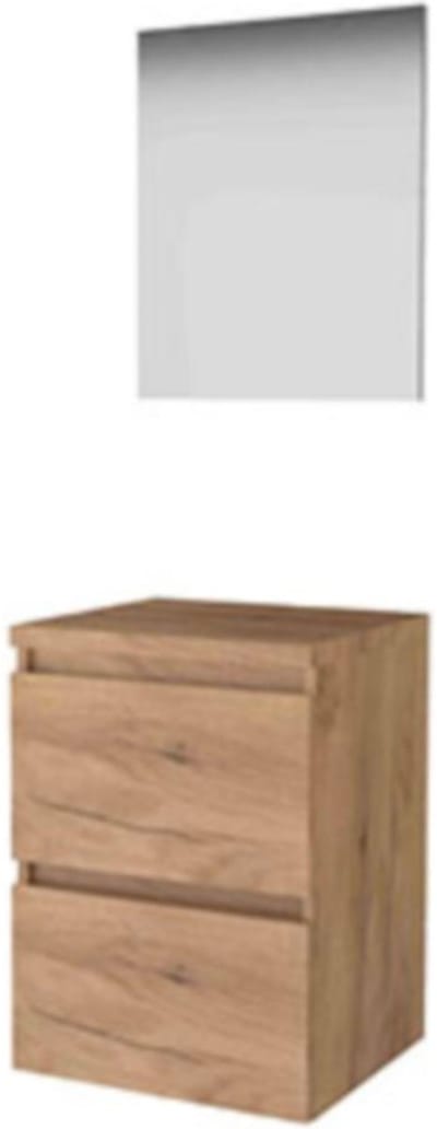 Basic-Line Basic 46 Badkamermeubelset - 50 x 46 cm - Greeploos - 2 Lades - Wastafelblad - Spiegel - Whisky Oak