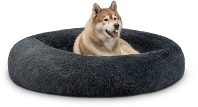 lionto Donut hondenbed, zacht pluche & verhoogde rand 120 cm donkergrijs