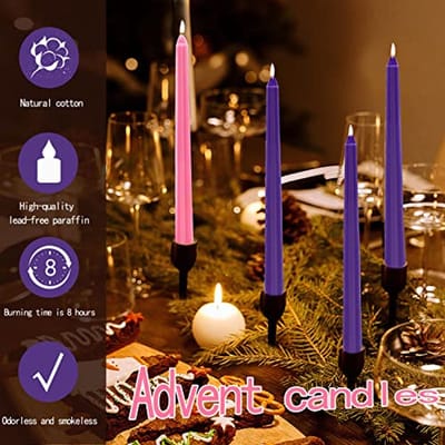 Spitse Kandelkaarsen Set - Diner- en Decoratieve Kaarsen voor Feestdagen - 4 Stuks, 2 x 24 cm - 3 Paars en 1 Roze