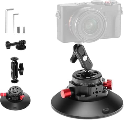 Camera Suction Cup Houder met Balhoofd en Magische Arm voor Auto en Raam, Geschikt voor Camera, Actiecamera en Telefoon met 1/4 Inch en 3/8 Inch Bevestigingsgaten