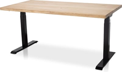 Zit-sta bureau met massief eiken blad 120 x 80 cm - MRC PRO NEN-EN 527 - elektrisch verstelbaar - frame zwart - 130 cm hoog - 150KG draagvermogen