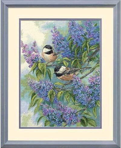 borduurpakket 35258 mezen tussen seringen, Chickadees & Lilacs