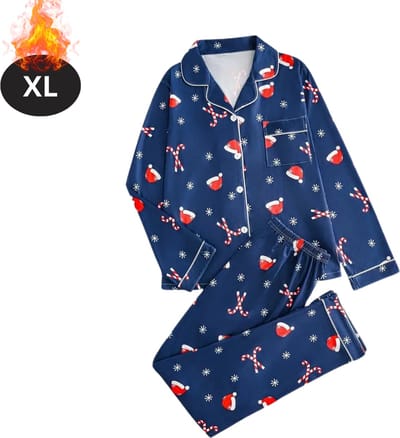 Bovista Kerst Pyjama - Dames - Kerstpyjama - Vrouwen - Slaapkleding Volwassenen - Set - Broek - Shirt - Christmas - Blauw - Maat XL