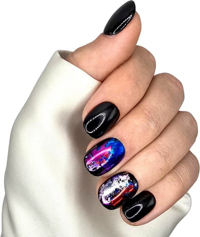 Press on Nails - Zwart Kleur - Plaknagels Feestdagen - XS Kort Naturel Nageltips - SD Press on Nails - Nagelset B-141