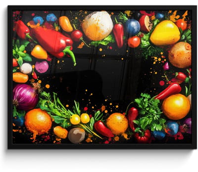 Poster in lijst - Fotolijst 70x50 cm - Posters - Groente - Graffiti - Kleurrijk - Koken - Abstract - Posterlijst zwart - Decoratie - Wanddecoratie woonkamer - Muurdecoratie slaapkamer
