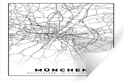 Muurstickers - Sticker Folie - München - Plattegrond - Kaart - Stadskaart - 30x20 cm - Plakfolie - Muurstickers Kinderkamer - Zelfklevend Behang - Zelfklevend behangpapier - Stickerfolie