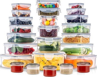 Bakjes Set (25-Pack) - Plastic Voorraadbakjes met Deksel - Incl. 2x 2,5L & 2x 1,5L Grote Bakken - Stapelbaar & Nestbaar - Magnetronbestendig & BPA-vrij