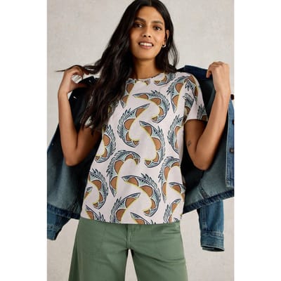 White Stuff Abbie Tee Natural Print Maat: 12 | Tops Outlet | Dames | Bruin