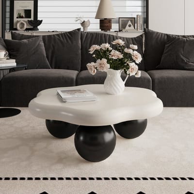 MIVRAY Salontafel - Wolkvormig Design Met Ronde Poten - Voor Woonkamer En Kinderhoek - MDF - 80x35 Cm - Zwart Wit