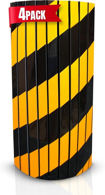 Set van 4 Garage Zuilbeschermers - Parkeerbescherming voor Ronde Kolommen - Reflecterend - Stoot- en Krasbescherming (Geel)