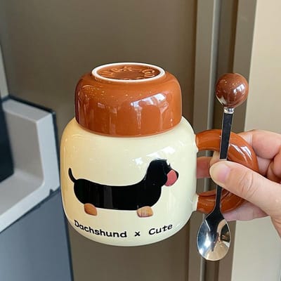 Souvenir Meisjes Schattige Keramische Mok met Deksel Puppy Waterbeker Creatieve Praktische Beker Heren Koffiekop Cadeau 401-500ml