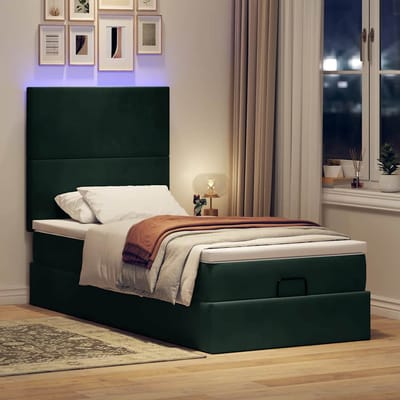 vidaXL - Ottoman - bed - met - matrassen - en - LED's - 90x190cm - fluweel - donkergroen