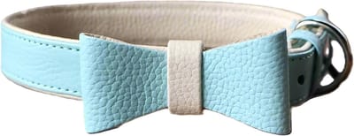 Cavlicious® hondenhalsband met strik - leer - lichtblauw - XS