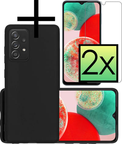 Hoesje - Met 2x Screenprotector - Geschikt voor Samsung Galaxy A23 - Sterk & Shockproof - Back Cover - Siliconen Case - Telefoon Hoes - Zwart