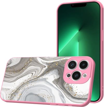 Smartphonica Telefoonhoesje Geschikt voor iPhone 13 Pro met Zilver Marmer opdruk - TPU Back Cover Case Silver Marble Design - Roze geschikt voor iPhone 13 Pro
