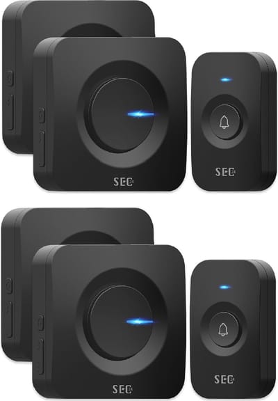 SEC24 DB706BV2 Draadloze Deurbel set met 4 Ontvangers zwart - Regelbaar Volume - 52x Melodie - Knipper LED - Zwart