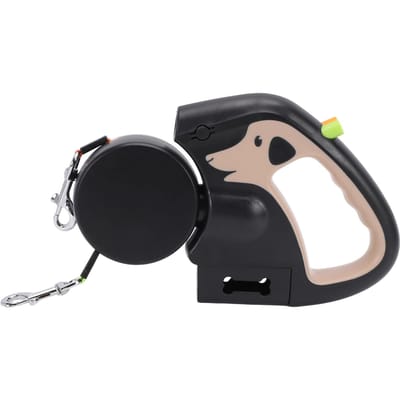 Laisse pour chien rétractable double avec lumière, antidérapante, à double tête, extensible, pour promener 2 chiens black