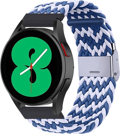 By Qubix - Geschikt voor Garmin bandje - Geschikt voor Garmin Vivoactive 4 / 4L - Braided nylon bandje - Blauw / wit - Smartwatch bandje 22mm