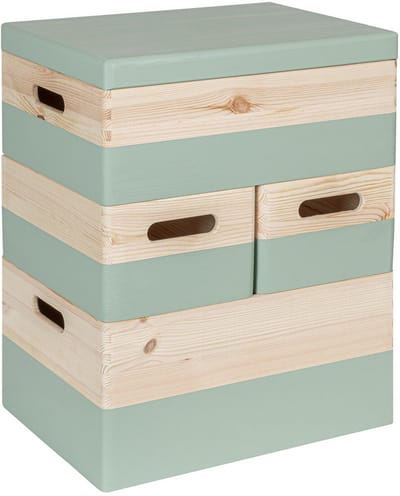 HAUDT® KIM Stapel Kist Set Tijm - 40 x 30 x 49 cm - 4 kistjes - losse deksel