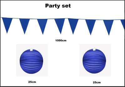 Party set blauw - 1x Vlaggenlijn blauw 1000cm + 2x Lampion blauw 25cm -party festival thema feest