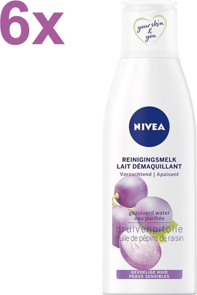 NIVEA - Essentials Sensitive - Druivenpitolie - Reinigingsmelk - 6x 200ml - Voordeelverpakking