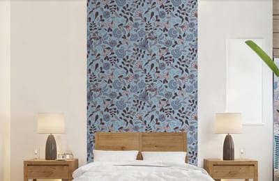 Behang - Fotobehang Patroon - Bloem - Grijs - Blauw - Breedte 120 cm x hoogte 240 cm