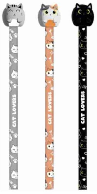 iTotal set van 3 3D Wooden Pencils Cat Lover Meow CAT White, Grey & Black Potlood 39gr
