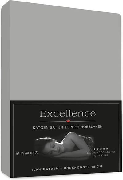 Katoensatijn topper Hoeslaken - Grijs zilver Maat: 90x200cm (Dreamers Den)
