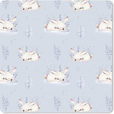 Muismat 20x20 cm - Mousepad Winter - Patroon - Konijn - Blauw - Muismatten - Kerst - Cadeau - Kerstcadeau voor mannen en voor vrouwen