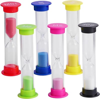 Kleurrijke zandloperset voor kinderen - 6 stuks, perfect voor tijdsbeheer in klaslokalen, keuken en spelletjes, 30 sec tot 10 min