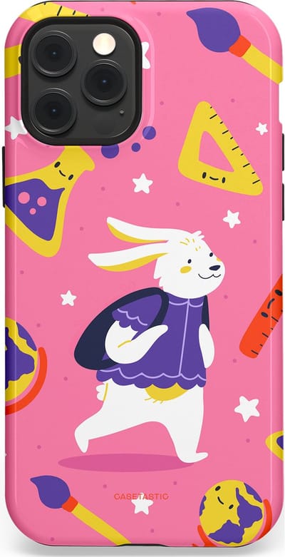 Casetastic hoesje geschikt voor Apple iPhone 12 / Apple iPhone 12 Pro - MagSafe - Dubbellaagse bescherming - Slimme konijnensprongen - Fashion Case - Koraal Geel Roze